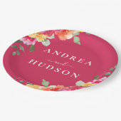 Wunderschöne rosa Wasserfarben-Blumen-Hochzeit Pappteller (Schrägansicht)