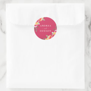 Wunderschöne rosa Wasserfarben-Blumen-Hochzeit Runder Aufkleber