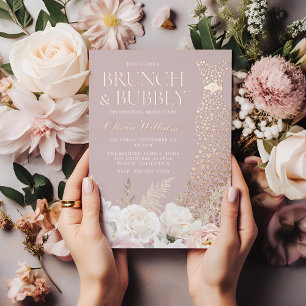 Wunderschöne rosafarbene Brunch- und Sekt-Hochzeit Folieneinladung