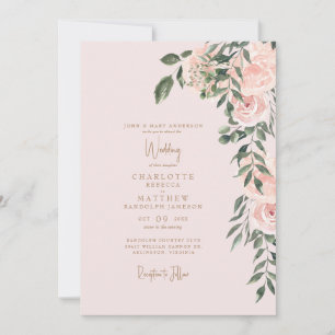 Wunderschöne Rosé-Blumen-Gold-Text-Rosé-Hochzeit Einladung