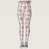 Wunderschöne Rose Pink und Schwarz-Mandelmuster Leggings (Vorderseite)