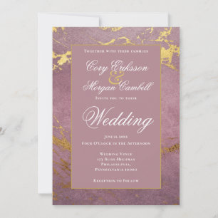 Wunderschöne Rose und Gold Marmorierte Hochzeit Ankündigung