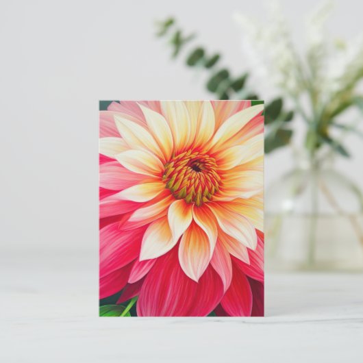 Wunderschöne Rose und rosa Dahlia Postkarte (Stehend Vorderseite)