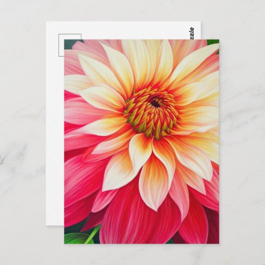 Wunderschöne Rose und rosa Dahlia Postkarte (Vorne/Hinten)