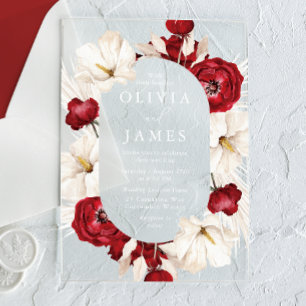 Wunderschöne rote und weiße Blumen Schöne Hochzeit Acryleinladungen
