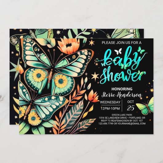 Wunderschöne Sage Flutter Babydusche Einladung (Vorne/Hinten)