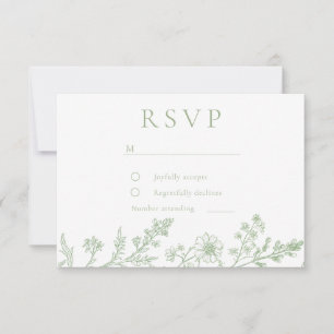 Wunderschöne Sage-Linienkunst-Hochzeit RSVP Karte