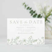 Wunderschöne Sage-Linienkunst-Hochzeit Save The Date (Stehend Vorderseite)