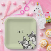 Wunderschöne Salbeigrüne - Whimsical Corgi Hochzei Pappteller (Party)