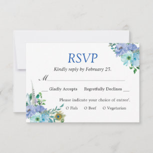 Wunderschöne Saphirblaue Florale Hochzeit-RSVP RSVP Karte