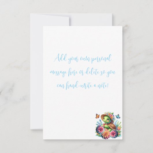 Wunderschöne Schildkröte mit Blumenbeet Dankeschön Dankeskarte (Rückseite)