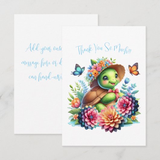 Wunderschöne Schildkröte mit Blumenbeet Dankeschön Dankeskarte (Vorne/Hinten)