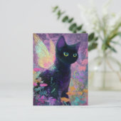 Wunderschöne schwarze Katze mit Feenflügeln Postkarte (Stehend Vorderseite)