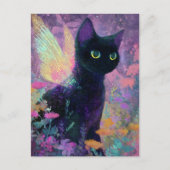 Wunderschöne schwarze Katze mit Feenflügeln Postkarte (Vorderseite)