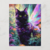 Wunderschöne schwarze Katze mit Feenflügeln Postkarte (Vorderseite)
