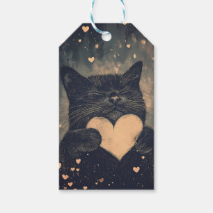 Wunderschöne schwarze Katze mit goldenem Herzen Geschenkanhänger