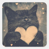 Wunderschöne schwarze Katze mit goldenem Herzen Quadratischer Aufkleber (Vorderseite)