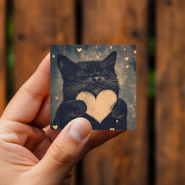 Wunderschöne schwarze Katze mit goldenem Herzen Quadratischer Aufkleber