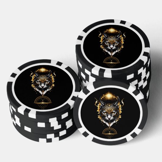 Wunderschöne schwarze Katze. Pokerchips (Stapel)