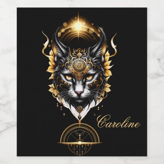 Wunderschöne schwarze Katze. Weinetikett (Einzelnes Label)