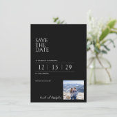Wunderschöne schwarze und weiße Hochzeit Save The Date (Stehend Vorderseite)
