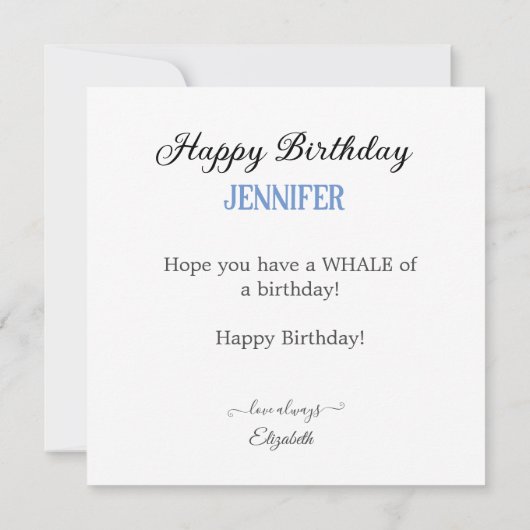 WUNDERSCHÖNE SCHWARZE UND WEISSE ORCA WALE GEBURTS KARTE (Rückseite)