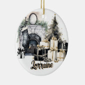 Wunderschöne schwarze, weiße und goldene Weihnacht Keramik Ornament (Rechts)