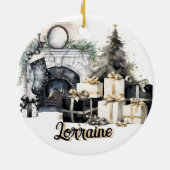 Wunderschöne schwarze, weiße und goldene Weihnacht Keramik Ornament (Hinten)