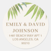 Wunderschöne Sommerpalmenbaum Liebe Hochzeitsfeier Runder Aufkleber (Vorderseite)