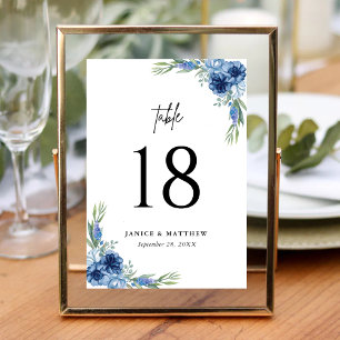 Wunderschöne Staubblaue Florale Hochzeit Tischnummer