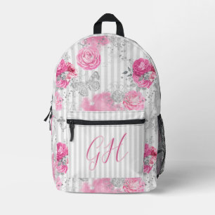Wunderschöne Steampunk-Eleganz rosa Rosen auf Silb Bedruckter Rucksack