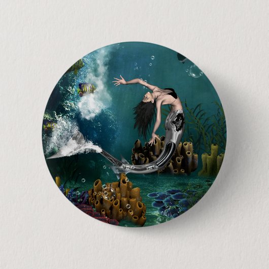 Wunderschöne SteampunkenMeerjungfrau Button (Vorderseite)