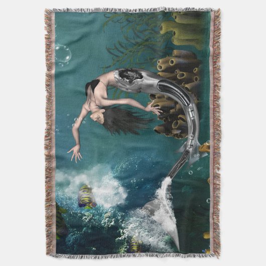 Wunderschöne SteampunkenMeerjungfrau Decke (Vorderseite Vertikal)