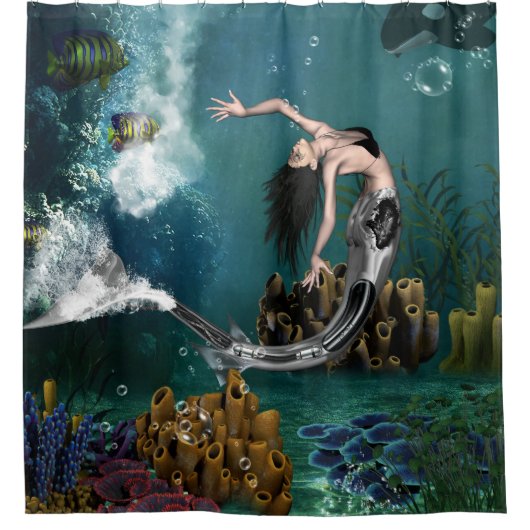 Wunderschöne SteampunkenMeerjungfrau Duschvorhang (Vorderseite)