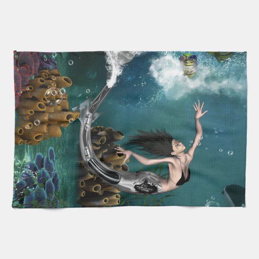 Wunderschöne SteampunkenMeerjungfrau Geschirrtuch (Horizontal)