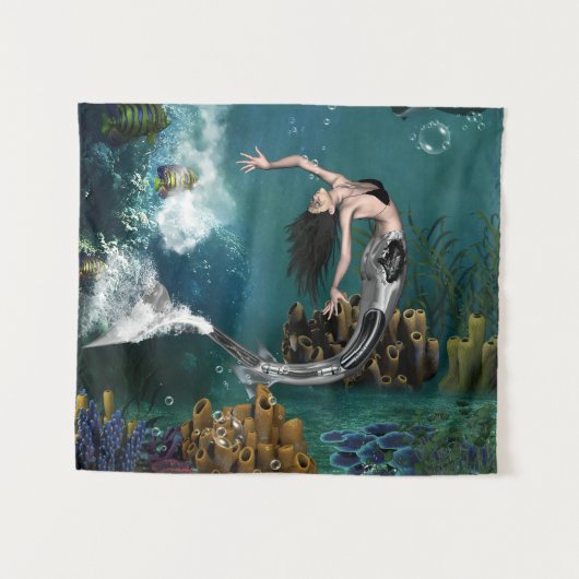 Wunderschöne SteampunkenMeerjungfrau Wandteppich (Vorderseite (Horizontal))
