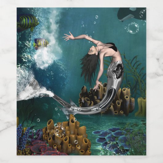 Wunderschöne SteampunkenMeerjungfrau Weinetikett (Einzelnes Label)