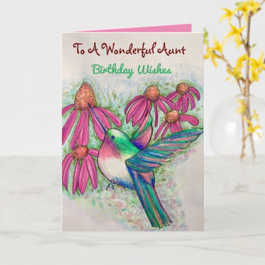 Wunderschöne Tante Birthday Hummingbird Coneflower Karte (Gelbe Blume)