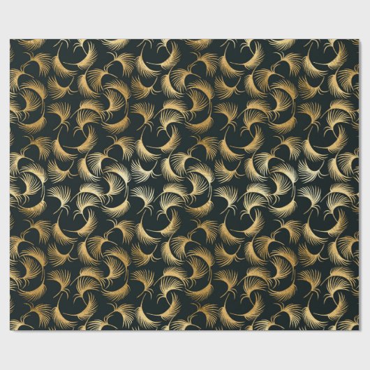 Wunderschöne tropische Blätter aus Gold und Schwar Geschenkpapier (Flach)