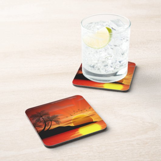 Wunderschöne tropische Insel Sunset Getränkeuntersetzer (Rechte Seite)