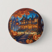 Wunderschöne Villa im Wald, Kürbisse, Halloween Button (Vorderseite)