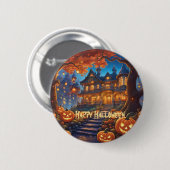 Wunderschöne Villa im Wald, Kürbisse, Halloween Button (Vorne & Hinten)