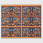 Wunderschöne Villa im Wald, Kürbisse, Halloween Geschenkpapier (Flach)