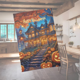 Wunderschöne Villa im Wald, Kürbisse, Halloween Geschirrtuch