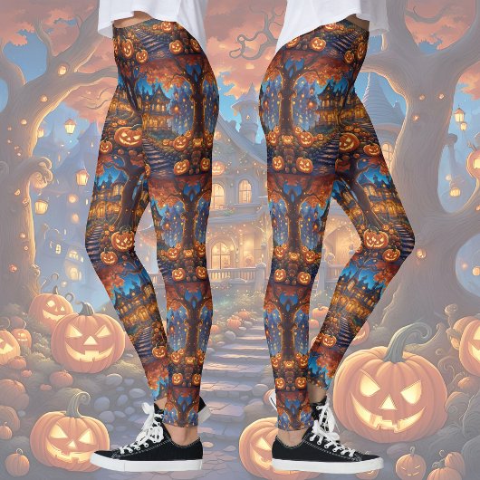 Wunderschöne Villa im Wald, Kürbisse, Halloween Leggings