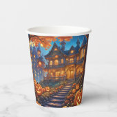 Wunderschöne Villa im Wald, Kürbisse, Halloween Pappbecher (Rückseite)