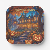 Wunderschöne Villa im Wald, Kürbisse, Halloween Pappteller (Vorderseite)