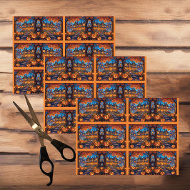 Wunderschöne Villa im Wald, Kürbisse, Halloween Seidenpapier