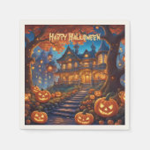 Wunderschöne Villa im Wald, Kürbisse, Halloween Serviette (Vorderseite)
