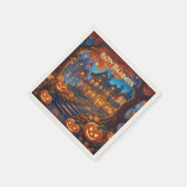 Wunderschöne Villa im Wald, Kürbisse, Halloween Serviette (Ecke)